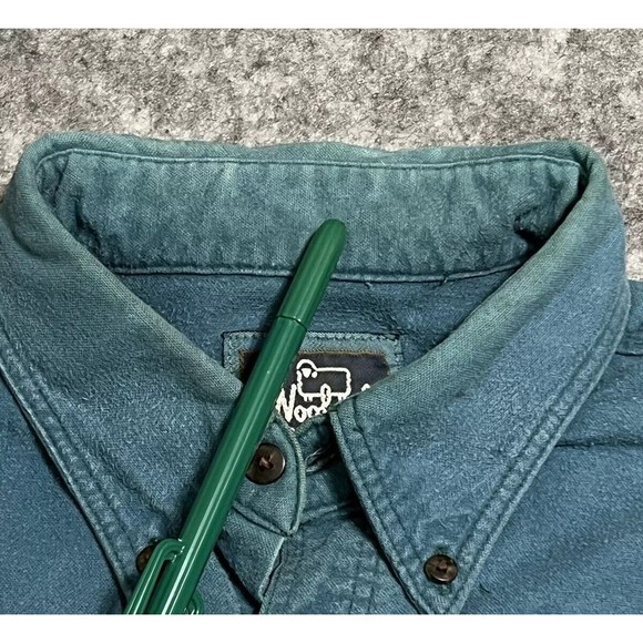 Woolrich CHAMOIS Flannel Shirt Men’s L Blue Work Chore Broken In Button Down - Picture 9 of 14